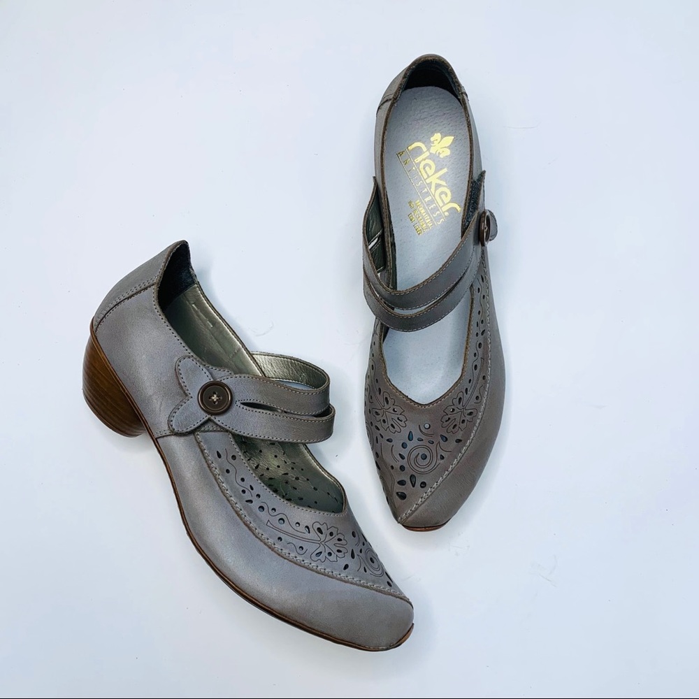 RIEKER “Mirjam 38 Pump” Gray Mary Janes Low Heel NEW Comfort Shoes US Size 10